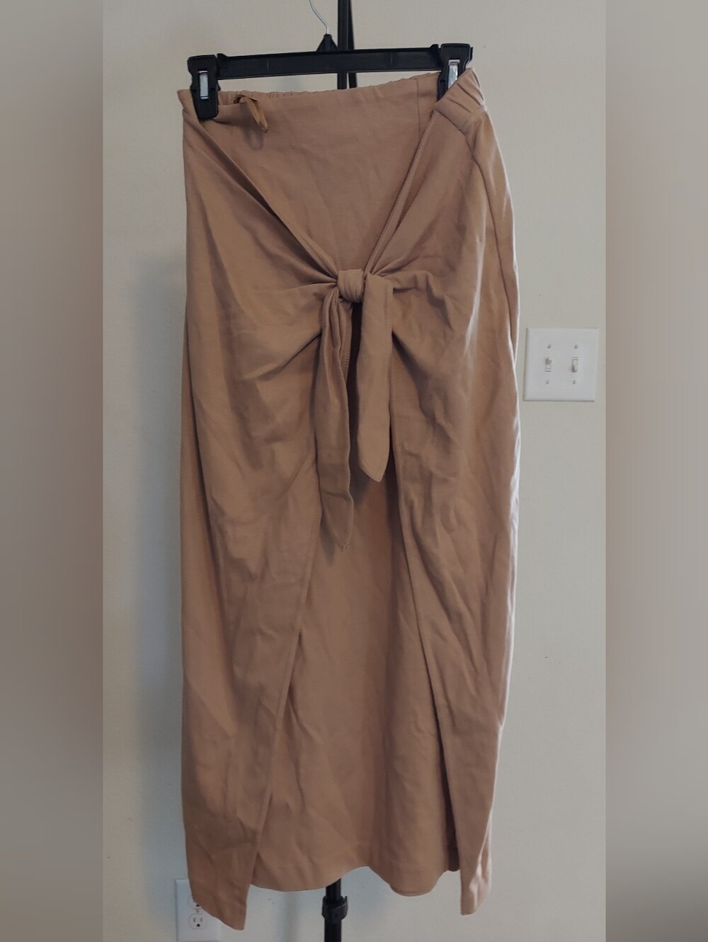 Knot-Front Maxi Skirt in Light Tan